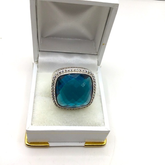 Stunning David Yurman Hampton Blue Topaz w Diamonds Albion Statement Ring! NEW! - Picture 8 of 12
